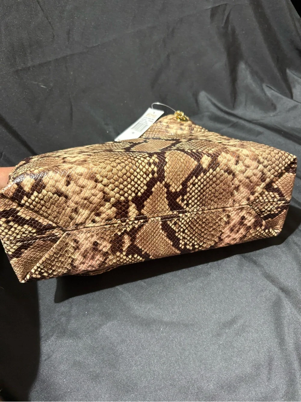 Michael Kors Tan and Brown Snake-Print Shoulder Bag with Gold Chain